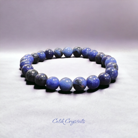 Sodalite Bracelet Natural Stones 8mm Stretches Unisex - Picture 4 of 5